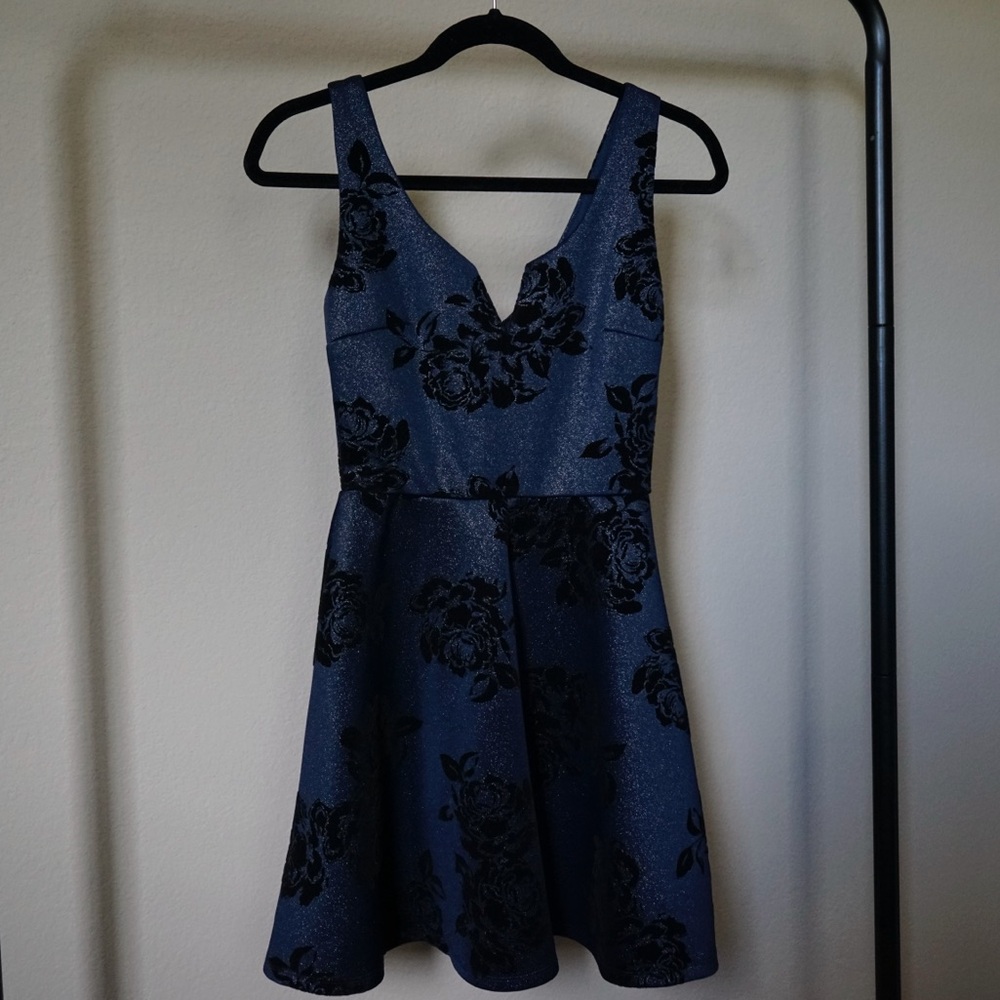 Navy dress w/ black velvet detailing